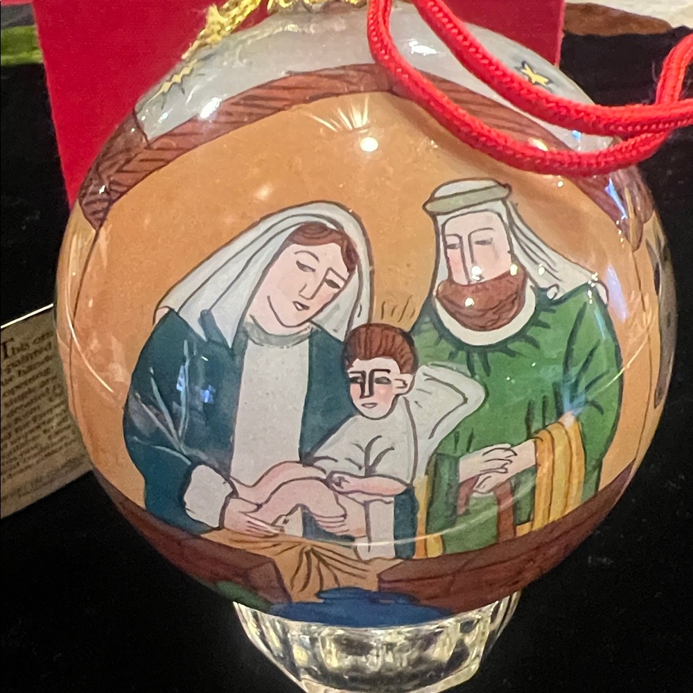 Reverse Hand-Painted Nativity Scene Hand Blown Ornament with Box